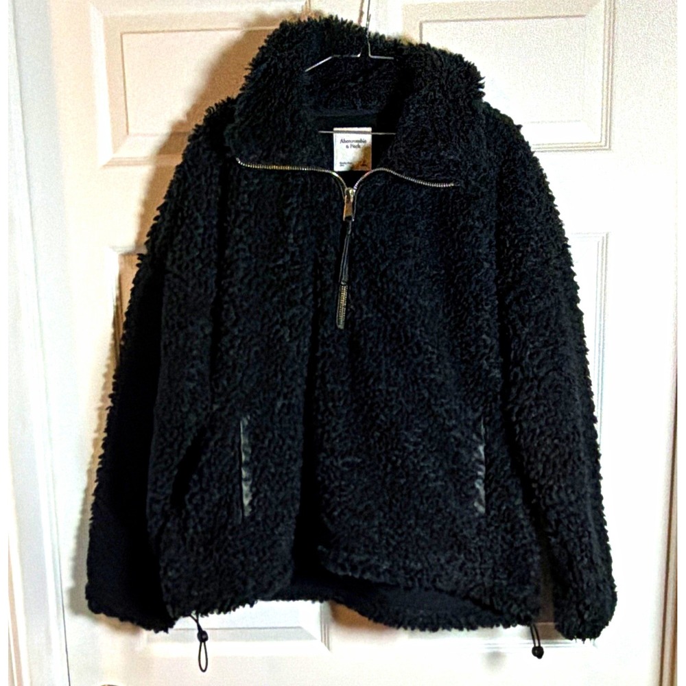 Abercrombie & Fitch Women's XL Black Sherpa Teddy Fleece Full Zip Jacket